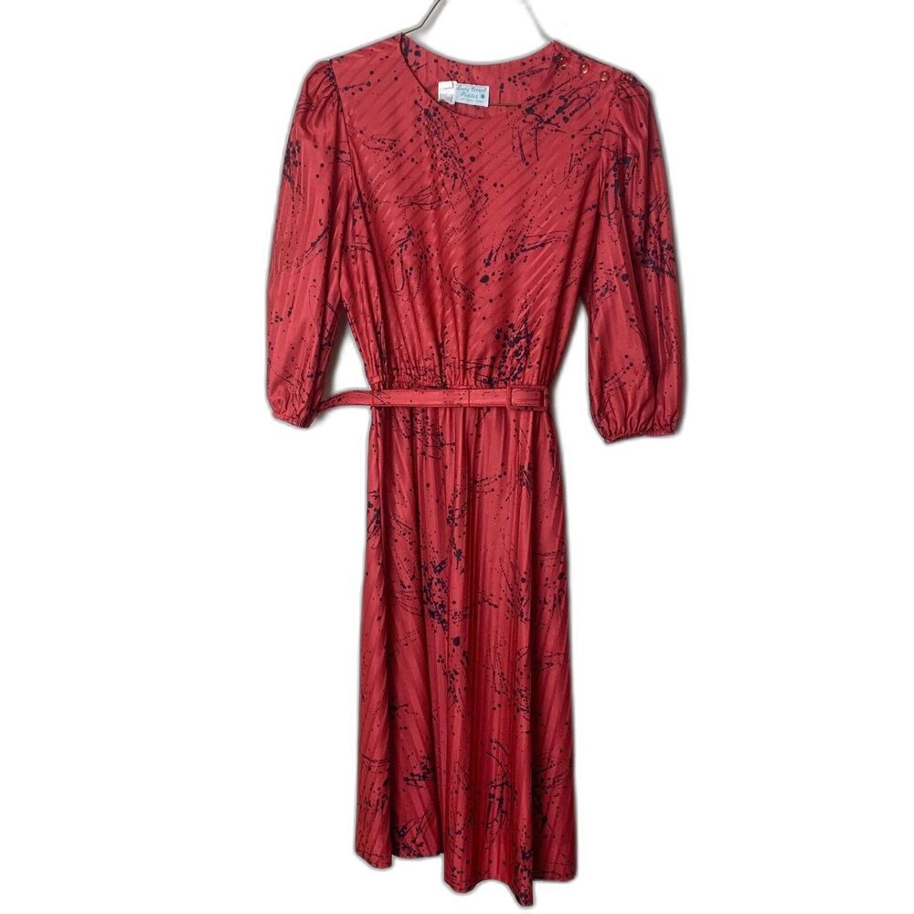Lady Carol of‎ New York red jacquard abstract paint splatter midi dress size 12P